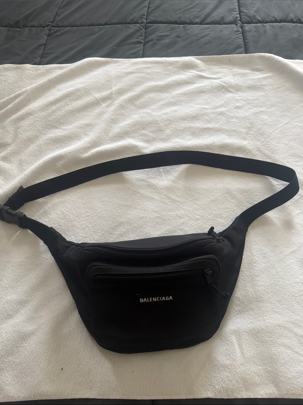 Balenciaga Black Nylon Belt Bag with Front Zip Pocket